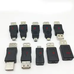 10 шт./компл. USB OTG адаптер разъем 5Pin Changer адаптер конвертер USB мужчин и женщин Micro USB Mini USB адаптер конвертер aqj