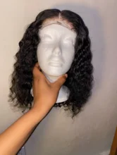 Pelucas de cabello humano peruano para mujeres negras, postizo de ondas profundas con cierre de encaje, 4x4