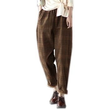 

Women Pants Trousers for Autumn Winter Thick Cotton Corduroy Big Loose Oversize Baggy Joggers Plaids Retro Vintage A09171738