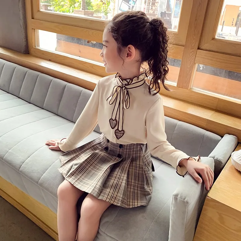 Spring Baby Girls Blouses Kids Bowknot Collar Cotton Shirt Teen Girls Long Sleeve Tops Teenager Blouse 4 5 6 7 8 9 10 14Years