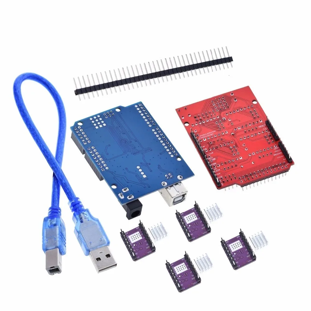 TZT cnc shield V3 гравировальный станок 3D Printe+ 4 шт. DRV8825 Плата расширения драйвера для Arduino+ UNO R3 с USB кабелем