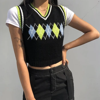 

Fashion Knitted Vest Women Casual Korean Pullover Elasticity Sweater Spring Autumn Sleeveless V-Neck Tank Tops
