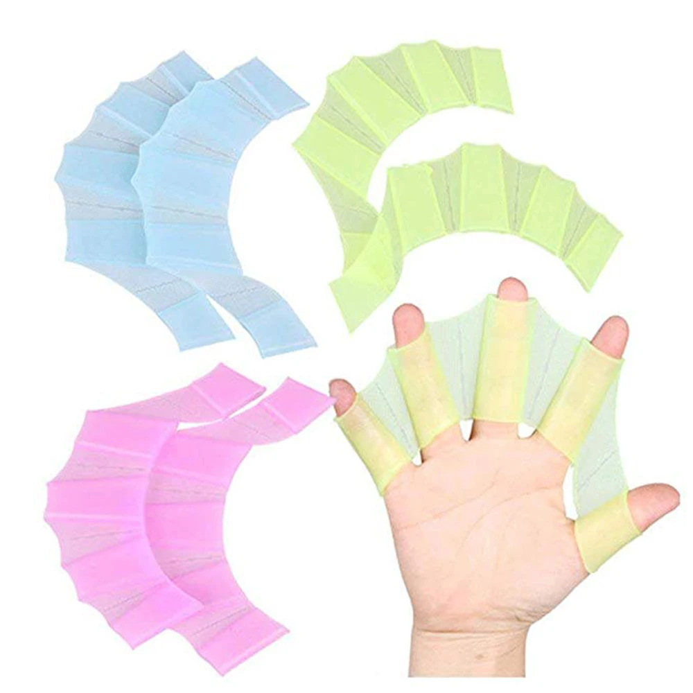 Swimming Fingers Webbed Gloves Swim Training Fins Flippers Silicone Frog Palm 