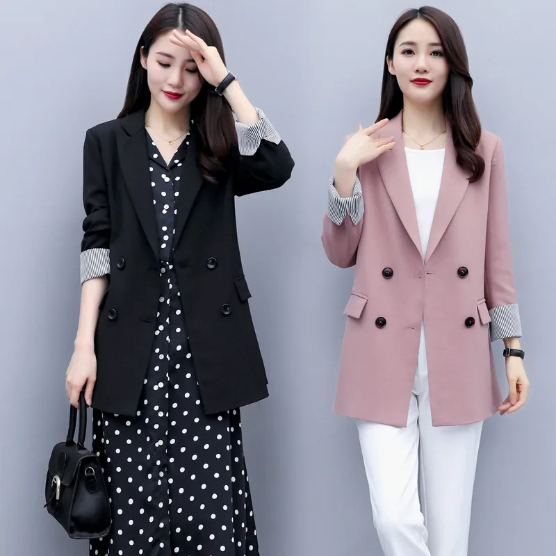 

Suit Jacket Women's British-Style 2019 Spring And Autumn Casual Double Breasted Suit Online Celebrity Young Elegant Loose-Fit Sl