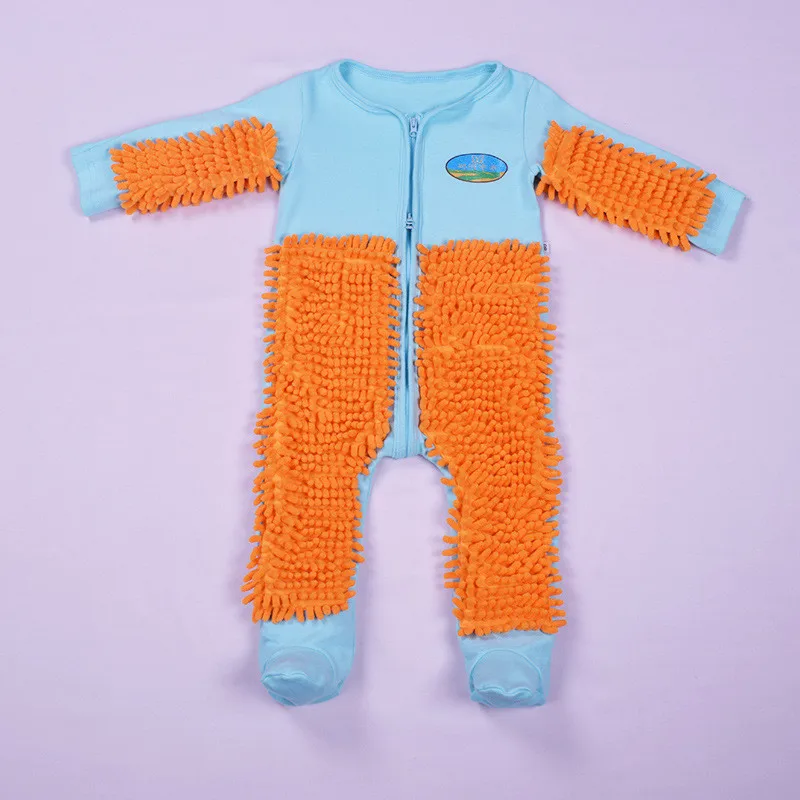 Одежда для новорожденных мальчиков, детский комбинезон, цельный костюм-Швабра ползунки для малыша, детский комбинезон, одежда на молнии для малышей, одежда для ползания - Цвет: Light blue orange