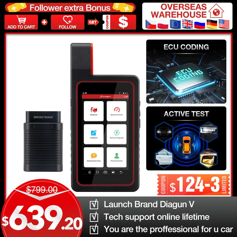 LAUNCH X431 Diagun V OBD2 Auto diagnostic tool full systemCode Reader scanner OBDII OBD Scan tool Update Online pk MK808 CRP909E