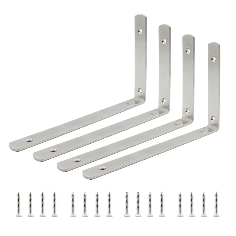 

4PCS Corner Shelf Bracket,Heavy Duty Stainless Steel L Bracket Corner Brace,Right Joint Angle Brackets Hardware 250x150x4mm