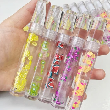

Wholesale OEM Shining Clear Flower Fruit Lip gloss Glitter Nude Lip Oil Vendor with Custom tubes and box