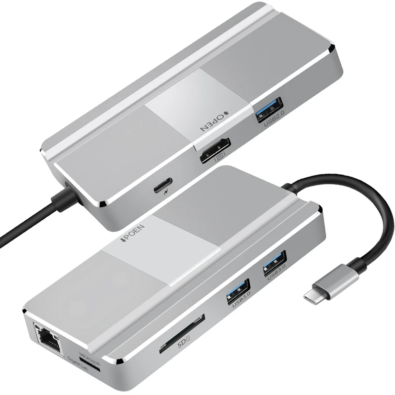 8 в 1 type C к Ethernet Rj45 1000 Мбит/с HDMI 4 к OTG Устройство для чтения карт SD TF USB3.0 USB2.0 концентратор конвертер с PD type C адаптер зарядки