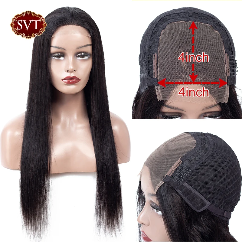 

Lace Closure Human Hair Wigs 4x4 Straight Lace Closure Wig For Black Women Pre Plucked Brazilian Wig SVT Remy Hair