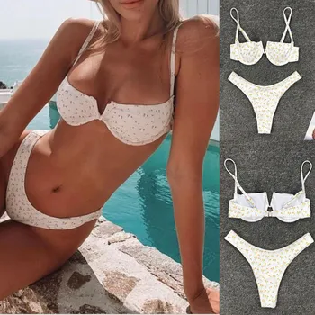 

Women Sexy Push-Up Padded Bra Beach Bikini Set High Waist Backless Printing Swimsuit 2020 Femme Swimwear Bikinis Biquini