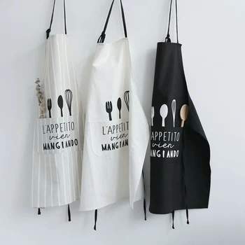 

Kitchen Restaurant Letter Men Women Bib Cooking Aprons Gift With Pocket Natural
