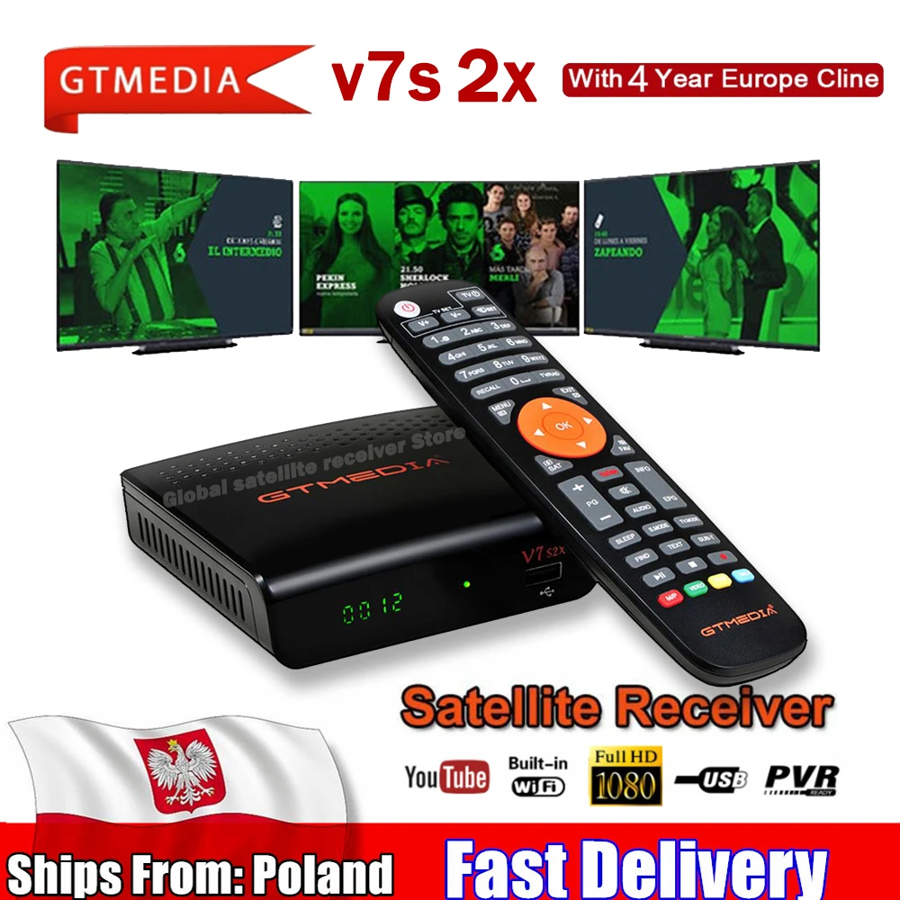 Digital GTmedia V7 S2X HD Receptor support usb wifi DVB-S2 H.265 V7S2X decoder powered by GTmedia V7S HD TV box no app included