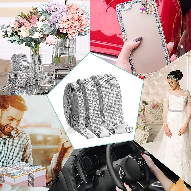 Self-Adhesive Crystal Rhinestone Diamond Ribbon DIY Decoration Sticker with Rhinestones for Arts Crafts DIY Car Phone Decoration