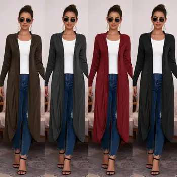 

Fashion Fall Women Solid Color Front Open Long Sleeve Casual Loose Cardigan Coat