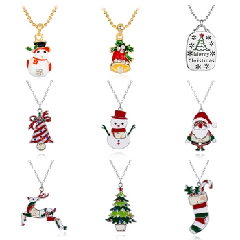 

Rinhoo 2020 Christmas Necklaces Jewelry Santa Claus Elk Bell Socks Snowman Christmas Tree Pendant Necklace Delicate Xmas Gift