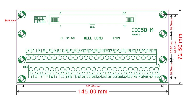 DC3 50P 2x25Pins верхняя переходная плата, клеммный блок, разъем