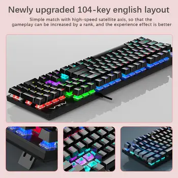 AULA S2022 Mechanical Keyboard 104 Keys Anti ghosting Multi Colorful Gaming keyboard Backlight Wired Blue