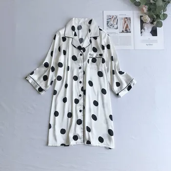 

Sexy Female Sleep Shirt Soft Nightgown Dot Nightdress Sleepwear Turn-down Collar Home Dress Casual Intimate Lingerie Night Dress