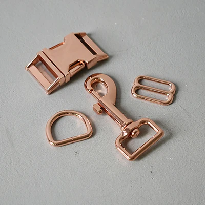 20 sets Wholesale metal release buckle 25mm snap hook D rings for knapsack dog pet collar leash sliders strap adjusters buckles - Цвет: Rose Gold