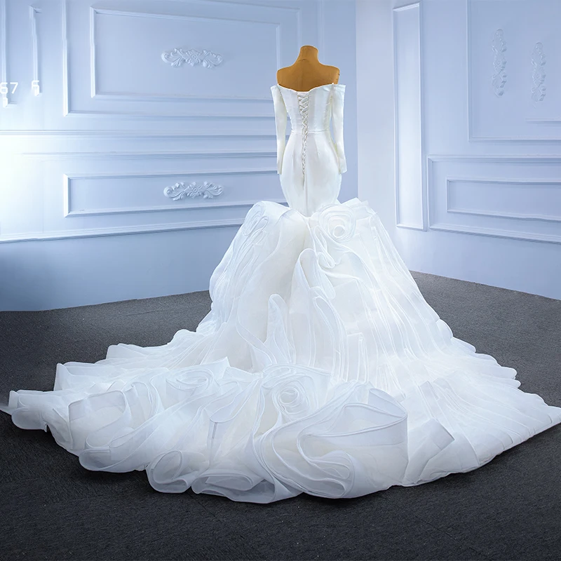 J67275 JANCEMBER White Simple Deep V-neck Bridal Wedding Dress Long Sleeve Ruffled Backless Banquet Formal Dress Suknia ślubna 3