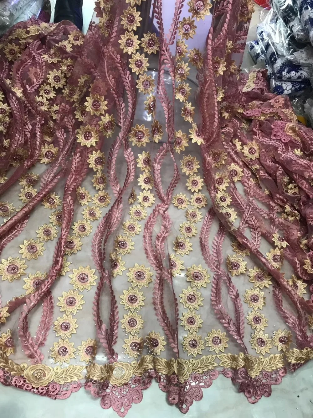NEW High Quality Tulle Beaded French Nigerian Lace Fabrics Embroidered stones African Lace Fabric NLYOC251