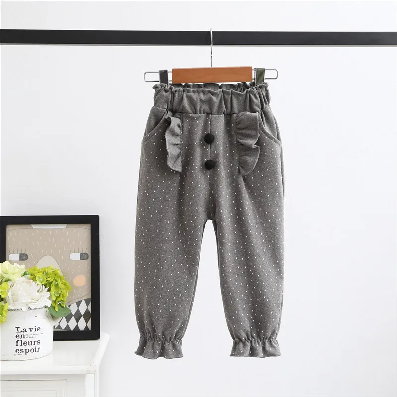 Штаны для девочек, детская одежда на весну и осень, детские штаны для маленьких девочек, штаны с оборками, 90-140 - Цвет: grey