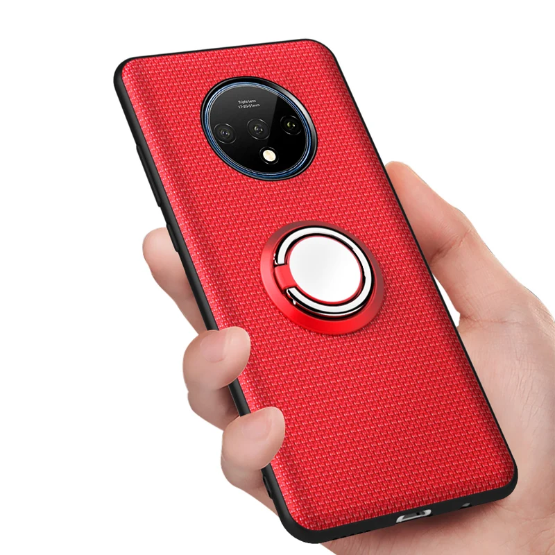 Для Oneplus 7T Pro Чехол, роскошный силиконовый автомобильный чехол с магнитной подставкой и кольцом на палец, противоударный чехол на заднюю панель для One Plus 7T Pro Чехол