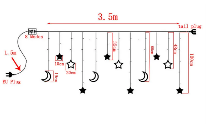 3,5 м «Луна», «Звезды» лампа Светодиодная лампа Рождественские украшения Шторы светильник Волшебные Праздничные огни Жало для год Свадебные 110/220V