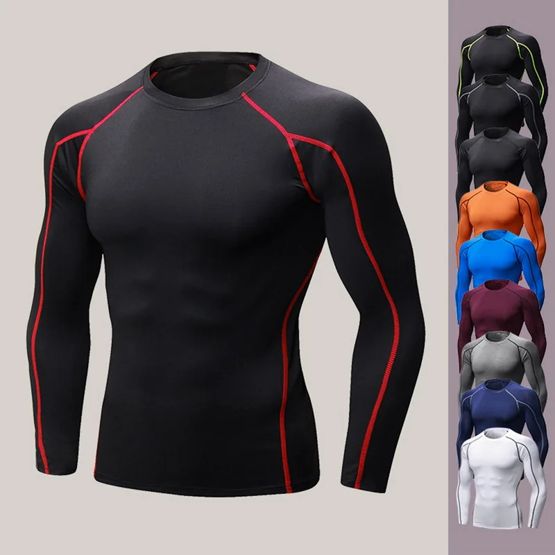 

Spring Autumn Men's Sports Stretch Quick-drying Long-sleeved Compression Tight Fitness Running Muscle T-Shirts
