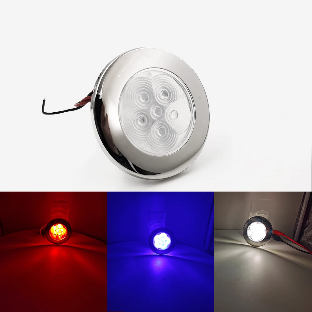 LED Boat RV Car Ceiling Lights Stainless Steel Marine Courtesy Lamp 12VDC/DC12-24V 2 pcs lighting hook metal decor ceiling cover plate canopy lights steel fixture parts mounting