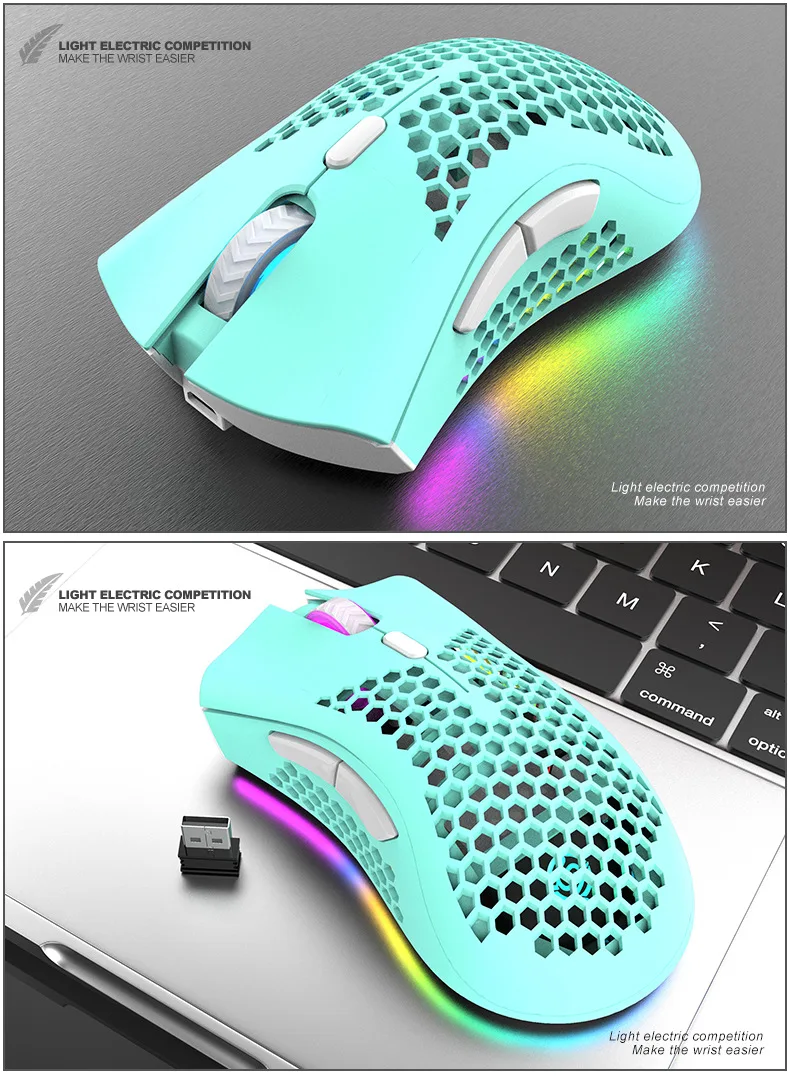 2022 Rechargeable USB 2.4G Wireless RGB Light Honeycomb Gaming Mouse Desktop PC Computers Notebook Laptop Mice Mause Gamer Cute best pc gaming mouse