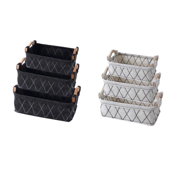 

Felt Laundry Box Cotton and Linen Handle Desk Debris Storage Basket Fashion Style Convenience Holder Jewelry Cosmetic Organizer