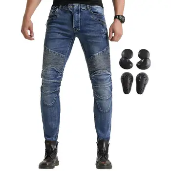 

New Windproof Men Motorcycle Motorbike Riding Jeans Cotton Slim Fit Locomotive Cycling Pants With CE Upgrade Knee Hip Protector