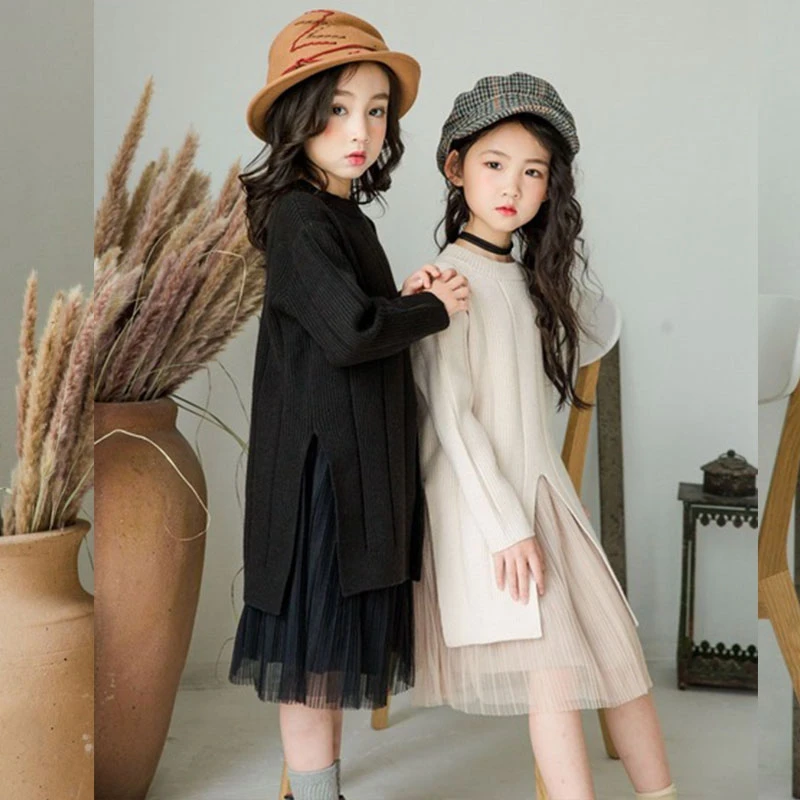 Spring Knitted Back To School Clothing Girl Sweater Dress Set Winter Autumn 21 Knit Sweaters And Tulle Skirt Kids Clothes Sets Clothing Sets Aliexpress