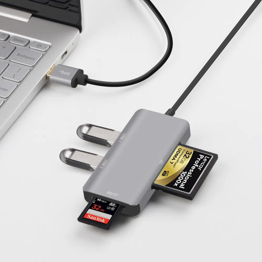 USB 3,0 Многофункциональный кард-ридер для карта памяти Micro SD карта CF карта Hi-speed 2 порта металлический USB кард-ридер для ПК компьютера