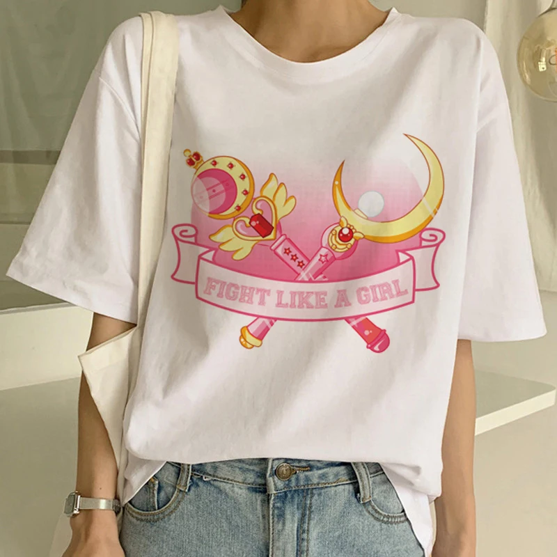 Sailor Moon/летняя новая модная футболка Женская Harajuku короткий рукав забавная футболка Ulzzang футболка с милым котом женские футболки с рисунком - Цвет: 3038