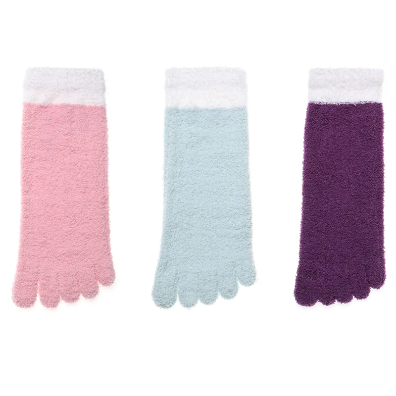 3 пары постельных носков женские пушистые мягкие плюшевые тапки носки Теплые Зимние удобные носки для сна пушистые носки с пятью пальцами носки для кровати - Color: P(Pink Green Purple)