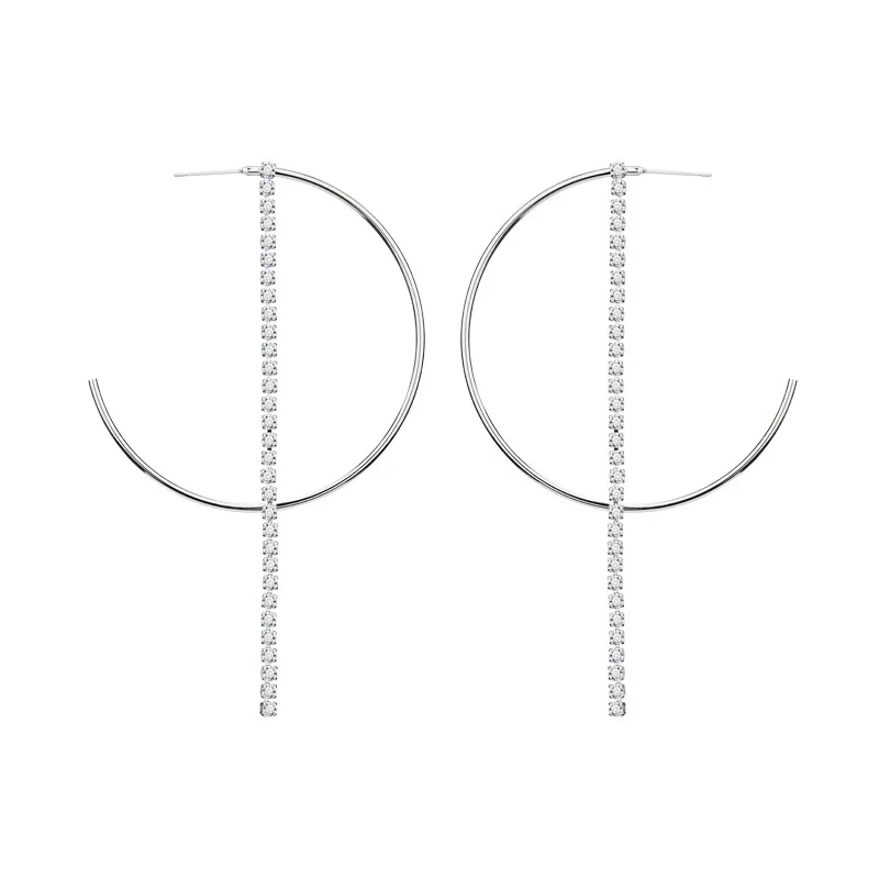 

2020 Classic Simple European and American Fashion Trendy Personality Copper Geometric C-shaped Crystal Tassels Earrings