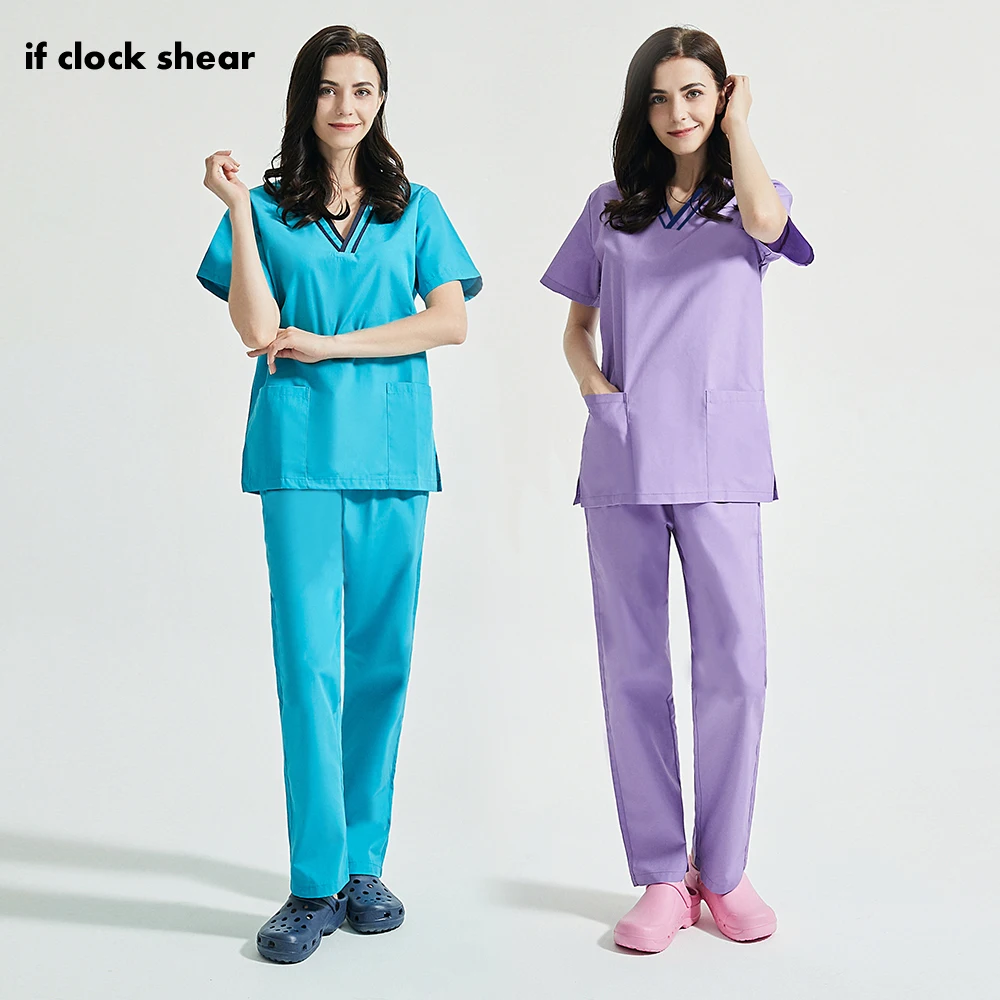 

Women Scrubs Tops Spa Uniform Short Sleeve V-neck Scrubs Pants Working Uniform Suit Scrub Uniform Overalls Clothes Men Workwear