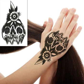 

Temporary Tattoos Sticker Water Transfer Fake Tattoo Sticker Man Women Black Skull Flower Design Body Art Tatto Arm Chest Tatoo