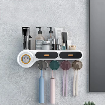 New Multifunctional Toothbrush Holder With Cups Wall Mounted Automatic Toothpaste Squeezer Bathroom Accessories 1