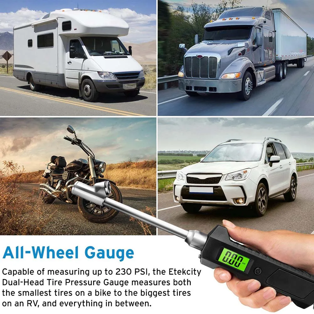Special Offer of  Digital Tire Pressure Gauge 230 PSI Dual Head Stainless Steel for Truck Car LCD Flashlight B99