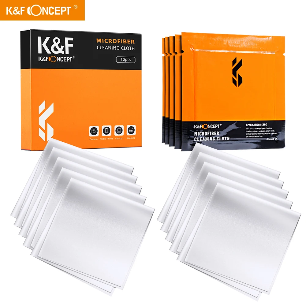 K&F Concept 10 Pack Individually Vacuum Wrapped Microfiber Cleaning Cloths for Camera Lens Glasses Phones LCD Screens and More