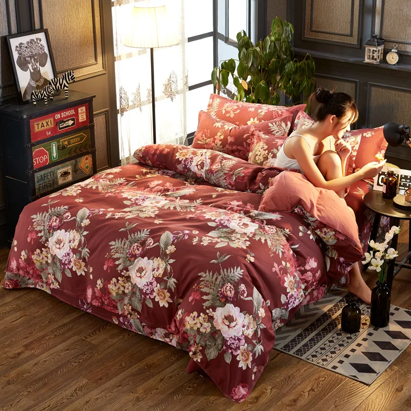 

Floral Pattern Duvet Cover Sheet Quilt Comforter Pillow Case Bedding Set Double Queen King Big Size Bed Linen Bedspreads 24