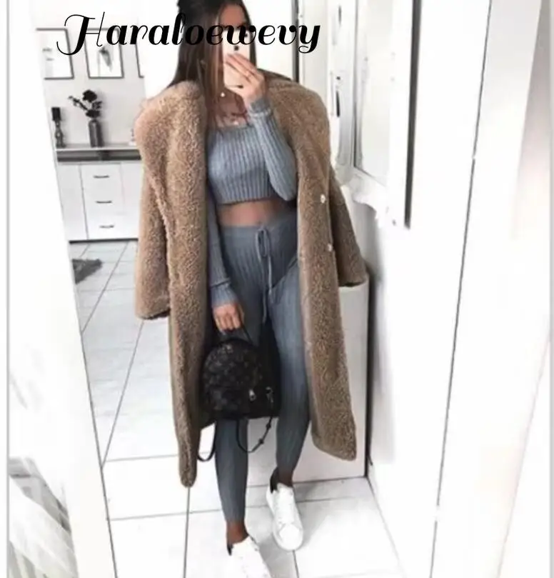 

2019 new women's woolen coat explosion models coat long solid color lapel faux fur plush cloak female outdoor Autumn and winter