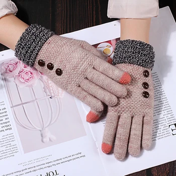 

Winter Women Gloves Touch Screen Full Finger Fashion Imitation Cashmere Knitted Gloves Warm Wrist Black Khaki Female Gloves