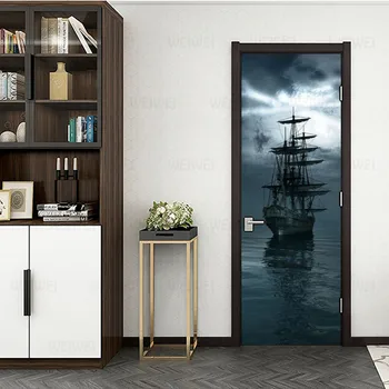 

3D Creative Sea Sailing Door Stickers PVC Material Self-adhesive Renovation Stickers For Living Room Print Picture