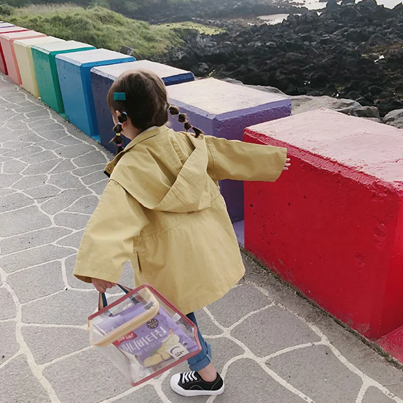 Ветровка для отдыха для маленьких девочек г. Весенне-Осенняя детская верхняя одежда средней длины детский плащ с капюшоном B364