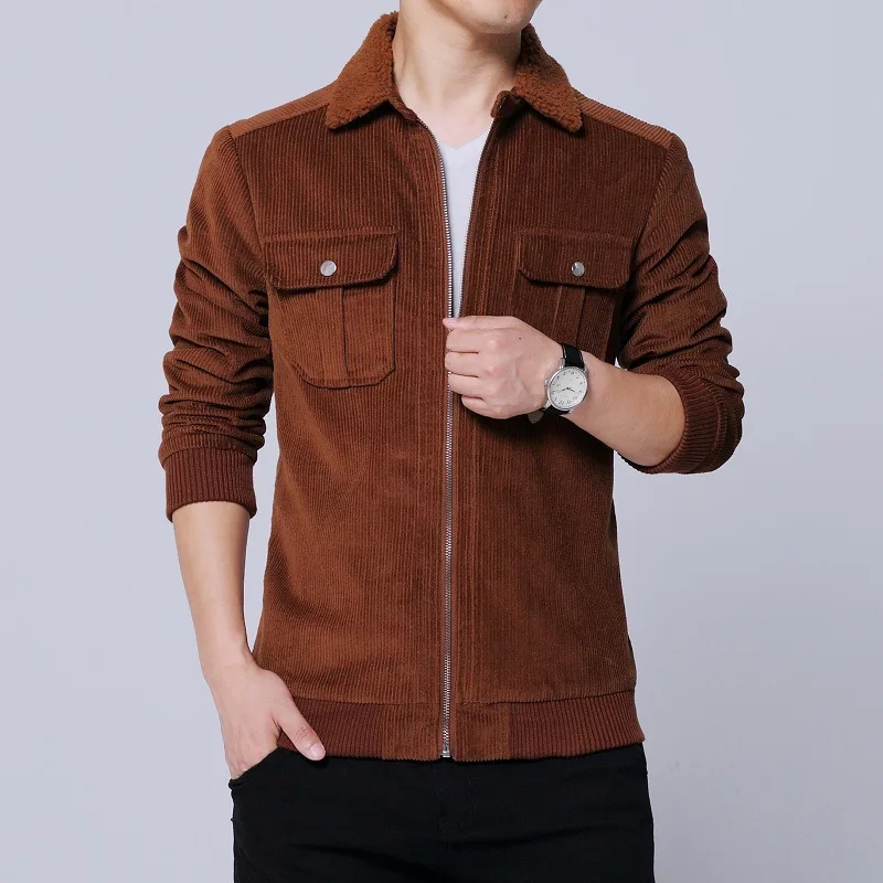 

Autumn Leisure Time Men's Solid Color Multi All-match Pocket Coarse Bar Corduroy Jacket Loose Coat
